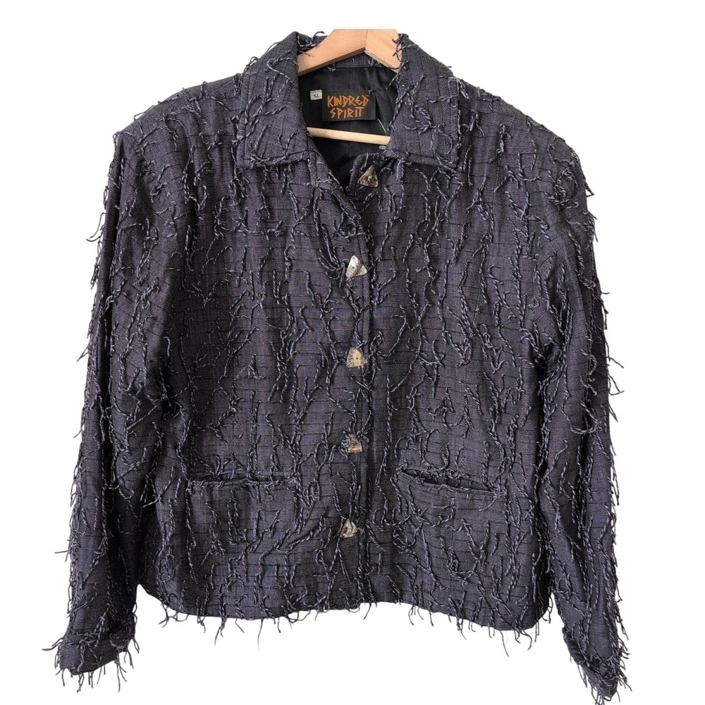 Kindred Spirit Unique Textured Fringe Jacket XL Wearable Art‎ Lagenlook Eclectic